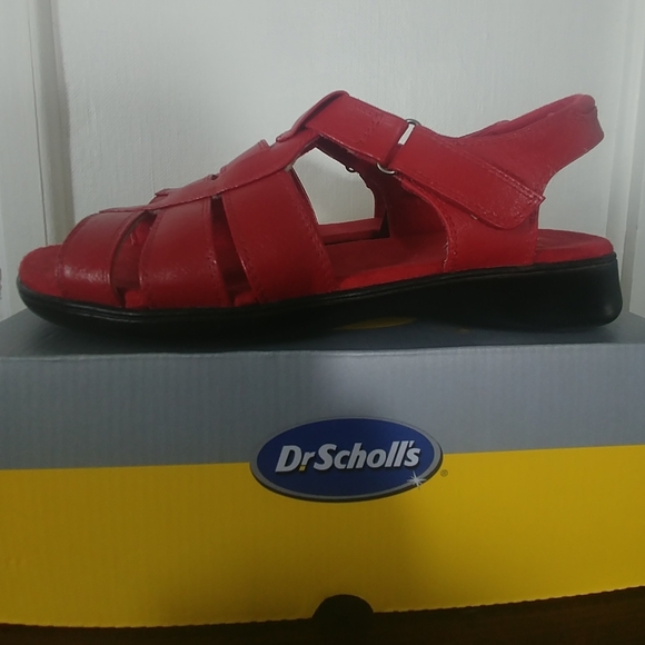 Dr Scholls Women's Strappy Open Toe Sandle Red Leather Size 10M - Picture 1 of 8
